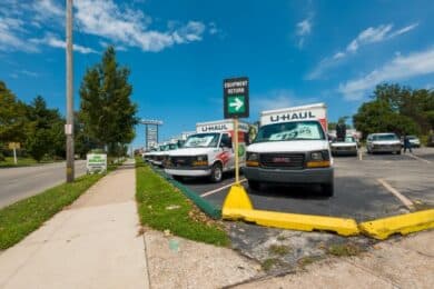 uhaul truck in parking lot