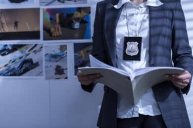 new york state police officer going over accident report